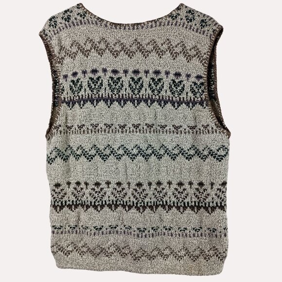 Vintage Knit Sweater Vest Womens L Beige Fair Isle Grandpacore Cottagecore 90s - Picture 2 of 8